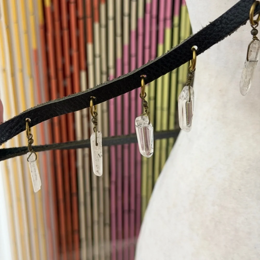 Handmade Leather Festival Body Harness with Crystals - Picture 4 of 6